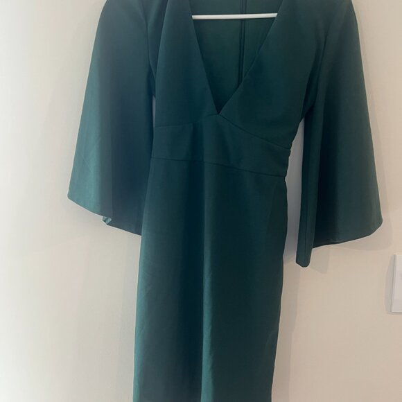 Lulus Glimpse of Glamour Forest Green Bell Sleeve Bodycon Mini Dress | Size S - Picture 11 of 15
